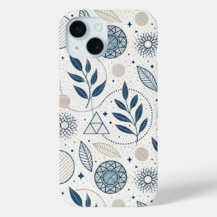 Funda Para iPhone 15 Doodle geométrico botánico azul