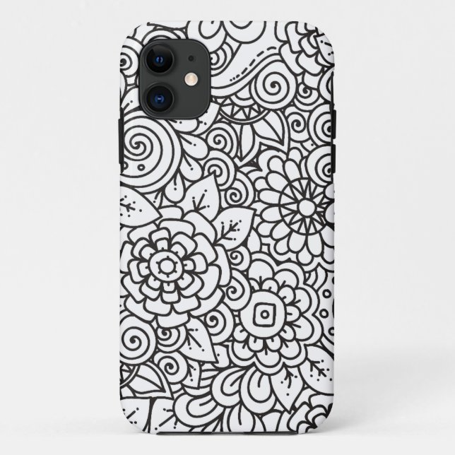 Funda De Case-Mate Para iPhone Doodle retro floral (Reverso)