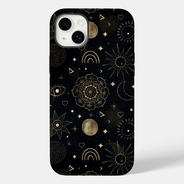 Funda De Case-Mate Para iPhone Doodles Boho Gold Space Diseño Negro (Reverso )