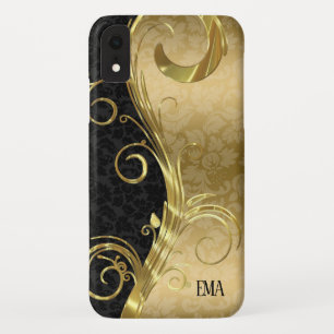 Funda Para iPhone XR Dorado Black Damask Gold Swirls