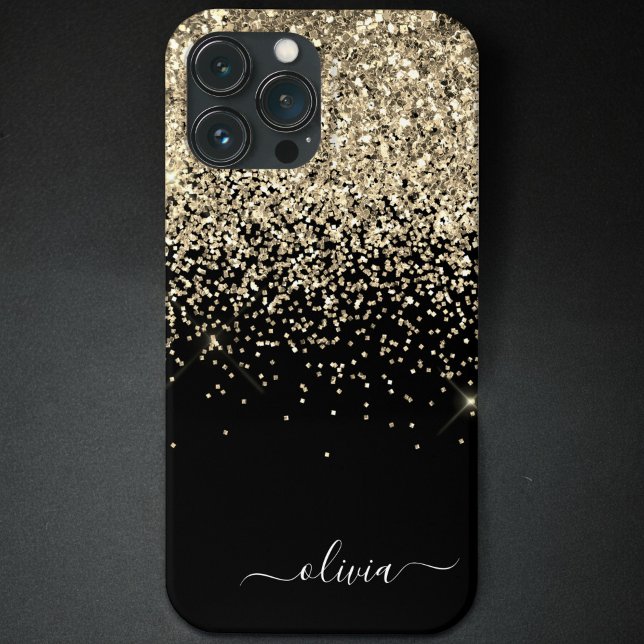 Funda De Case-Mate Para iPhone Dorado Black Girly Purpurina Sparkle Monograma Cas (Subido por el creador)