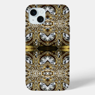 Funda Para iPhone 15 Mini dorado de plata gris y patrón de deco de arte negr