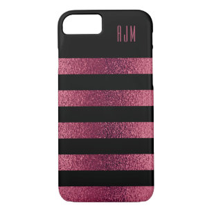 Funda Para iPhone 8/7 Dorado monogramado Tiras PINK Fondo negro