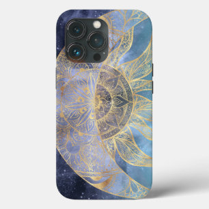Funda Para iPhone 13 Pro Dorado Moon Sun Mandala Diseño Celeste