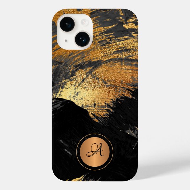 Funda De Case-Mate Para iPhone Dorado negro elegante moderno abstracto monogramad (Reverso )