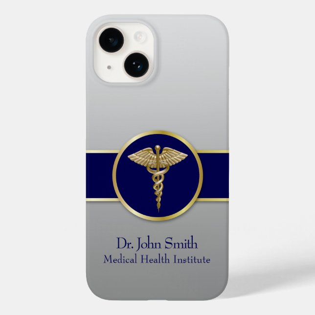 Funda De Case-Mate Para iPhone Dorado Profesional Caduceus Medical Blue (Reverso )
