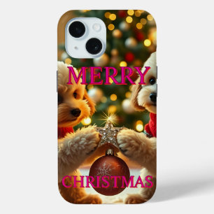 FUNDA PARA iPhone 15 DOS CANICHES CELEBRANDO LA NAVIDAD