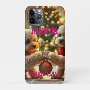 FUNDA PARA iPhone 11 PRO DOS CANICHES CELEBRANDO LA NAVIDAD