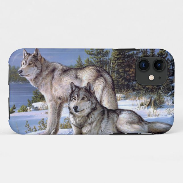 Funda De Case-Mate Para iPhone Dos lobos árticos pintando (Reverso (horizontal))