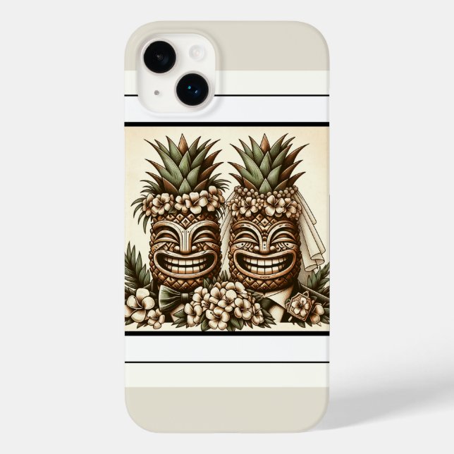 Funda De Case-Mate Para iPhone Dos novios gay piña tiki cabeza boda retro (Reverso )