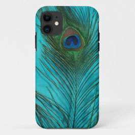 Funda Para iPhone 11 Dos plumas del pavo real de la aguamarina