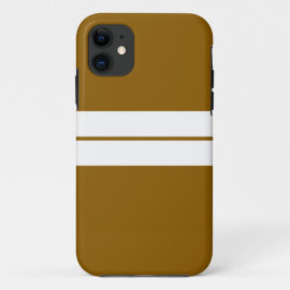 Funda Para iPhone 11 Dos rayas de Carreras blanca dorada fondo marrón