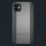 Funda Para iPhone 11 Dos sombras Metalizado pinchadas - Nombre<br><div class="desc">Maleta iPhone con un aspecto metalizado falso cepillado y un efecto impreso grabado en el texto donde puedes agregar tu nombre.</div>
