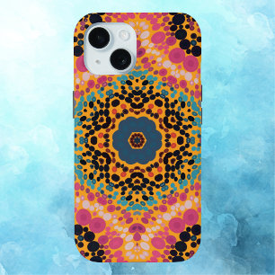 Funda Para iPhone 15 Dot Mandala Azul rosa Negro y Amarillo