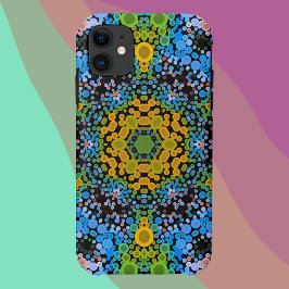 Funda Para iPhone 11 Dot Mandala Flor Amarillo azul y verde