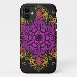 Funda Para iPhone 11 Dot Mandala Flor Amarillo rosa y Negro