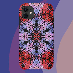 Funda Para iPhone 11 Dot Mandala Flor Azul Rojo y Rosa