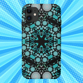 Funda Para iPhone 11 Dot Mandala Flor Azul Verde y gris