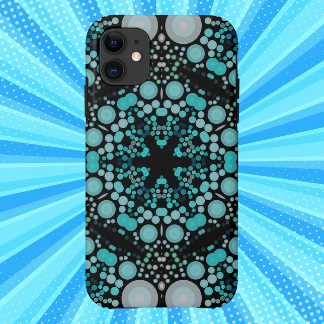 Funda De Case-Mate Para iPhone Dot Mandala Flor Azul Verde y gris (Subido por el creador)