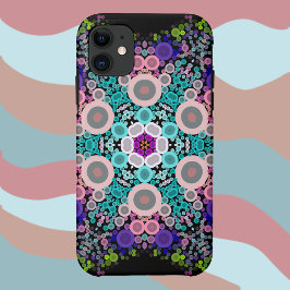 Funda Para iPhone 11 Dot Mandala Flor Azul Verde y rosa