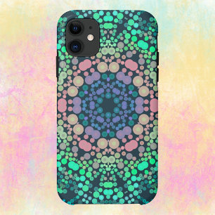Funda Para iPhone 11 Dot Mandala Flor Azul Verde y rosa