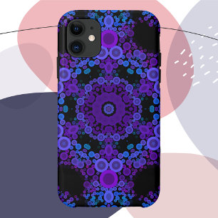 Funda Para iPhone 11 Dot Mandala Flor Azul y Púrpura