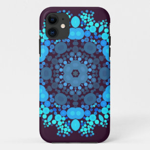 Funda Para iPhone 11 Dot Mandala Flor Azul y Púrpura