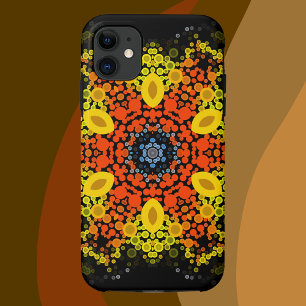 Funda Para iPhone 11 Dot Mandala Flor Naranja amarillo y azul