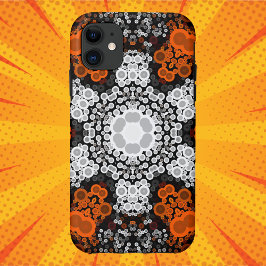 Funda Para iPhone 11 Dot Mandala Flor Naranja blanco y negro
