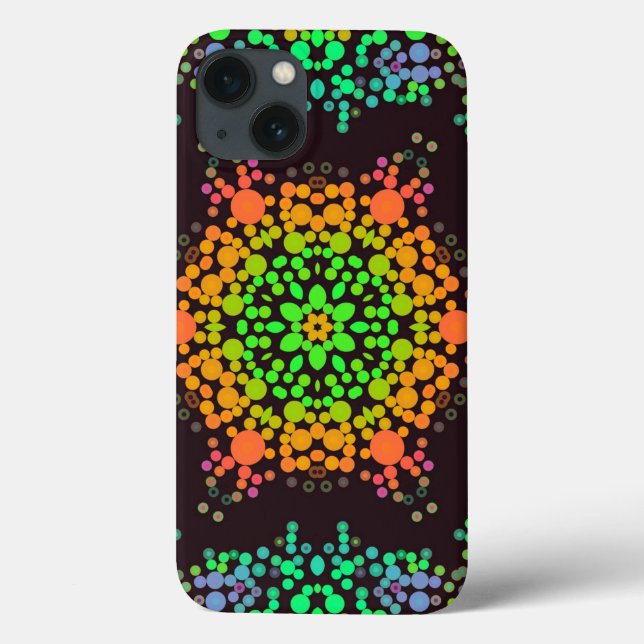 Funda De Case-Mate Para iPhone Dot Mandala Flor Naranja Verde y Azul (Reverso)