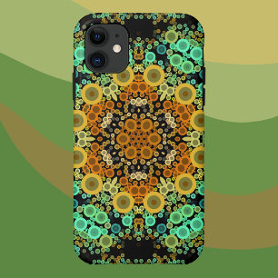 Funda Para iPhone 11 Dot Mandala Flor Naranja Verde y Azul