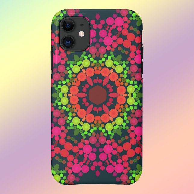 Funda De Case-Mate Para iPhone Dot Mandala Flor Rosa Verde y Naranja (Subido por el creador)
