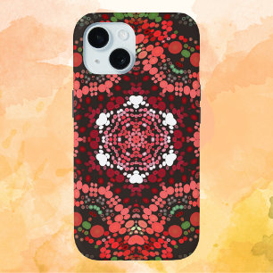 Funda Para iPhone 15 Dot Mandala Verde Rojo y Blanco