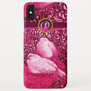 FUNDA PARA iPhone XS MAX DOVAS BLANCAS EN MONOGRAMA DE FUCHSIA ROSA