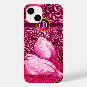FUNDA PARA iPhone 14 DE Case-Mate DOVAS BLANCAS EN MONOGRAMA DE FUCHSIA ROSA