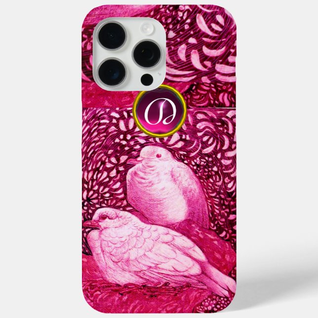 FUNDA DE Case-Mate PARA iPhone DOVAS BLANCAS EN MONOGRAMA DE FUCHSIA ROSA (Reverso )