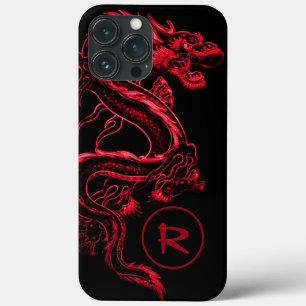 Funda Para iPhone 13 Pro Max Dragón asiático rojo monogramado