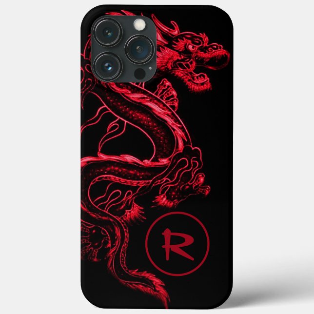 Funda De Case-Mate Para iPhone Dragón asiático rojo monogramado (Reverso )
