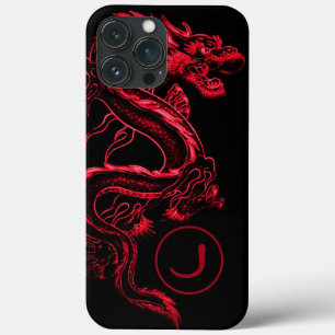 Funda Para iPhone 13 Pro Max Dragón asiático rojo monogramado