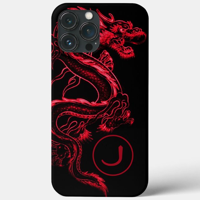 Funda De Case-Mate Para iPhone Dragón asiático rojo monogramado (Reverso )