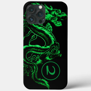 Funda Para iPhone 13 Pro Max Dragón asiático verde monogramado