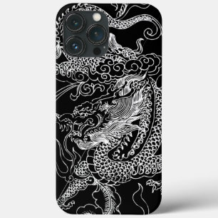 Funda Para iPhone 13 Pro Max Dragón blanco y negro