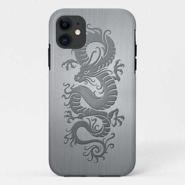 Funda De Case-Mate Para iPhone Dragón chino, efecto del acero inoxidable (Reverso)