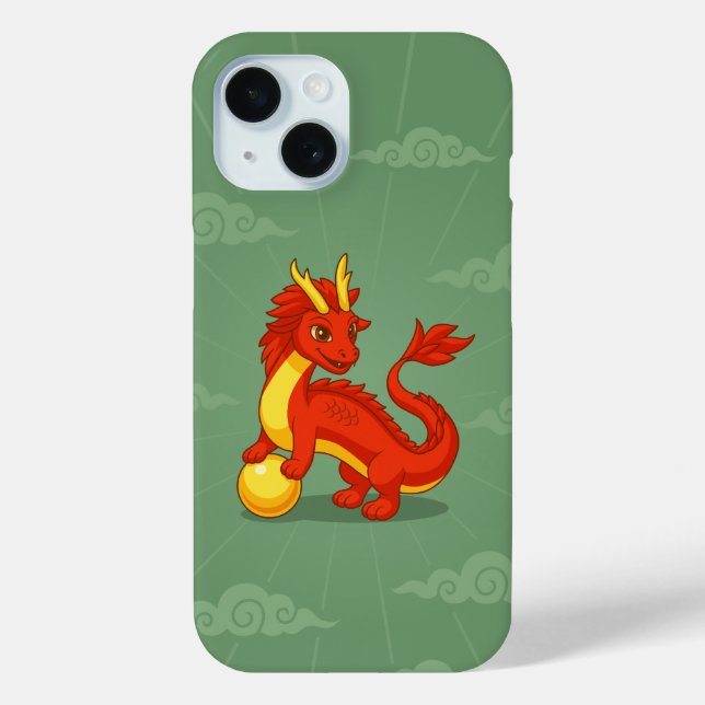 Funda De Case-Mate Para iPhone Dragón Chino Rojo sobre Verde (Reverso )