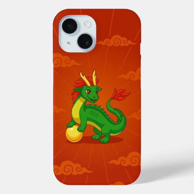 Funda De Case-Mate Para iPhone Dragón Chino Verde sobre Rojo (Reverso )