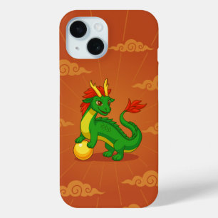 Funda Para iPhone 15 Dragón Chino Verde sobre Rojo