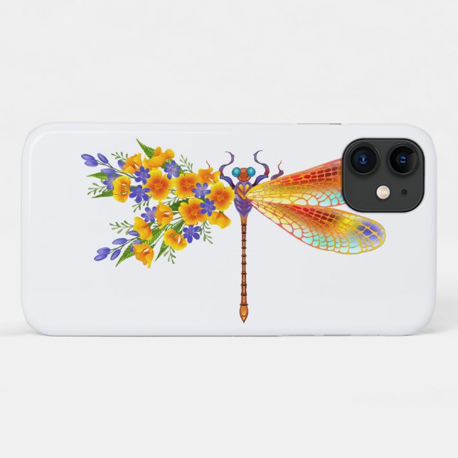 Funda De Case-Mate Para iPhone Dragón de flores amarillas (Reverso (horizontal))