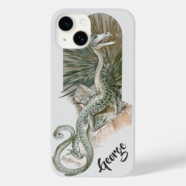 Funda De Case-Mate Para iPhone Dragón Lagarto Mitológico en Rocas, Mitología Vint (Reverso )