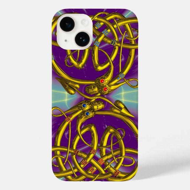 Funda De Case-Mate Para iPhone DRAGON LOVE ,GOLD CELTIC KNONS DRAGONS, Púrpura (Reverso )