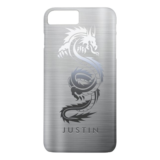 Funda De Case-Mate Para iPhone Dragón metálico cepillado (Reverso)